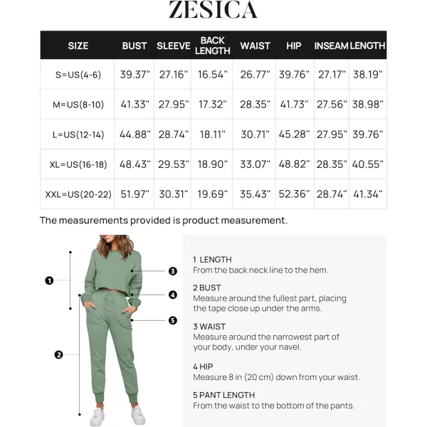 imageZESICA Womens Long Sleeve Crop Top and Pants Pajama Sets 2 Piece Jogger Long Sleepwear Loungewear Pjs SetsGreen