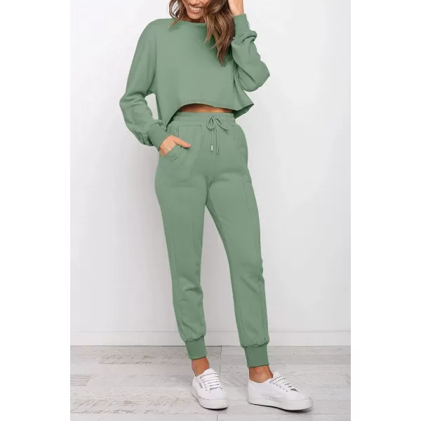imageZESICA Womens Long Sleeve Crop Top and Pants Pajama Sets 2 Piece Jogger Long Sleepwear Loungewear Pjs SetsGreen