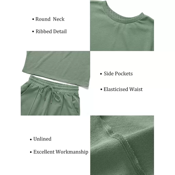 imageZESICA Womens Long Sleeve Crop Top and Pants Pajama Sets 2 Piece Jogger Long Sleepwear Loungewear Pjs SetsGreen