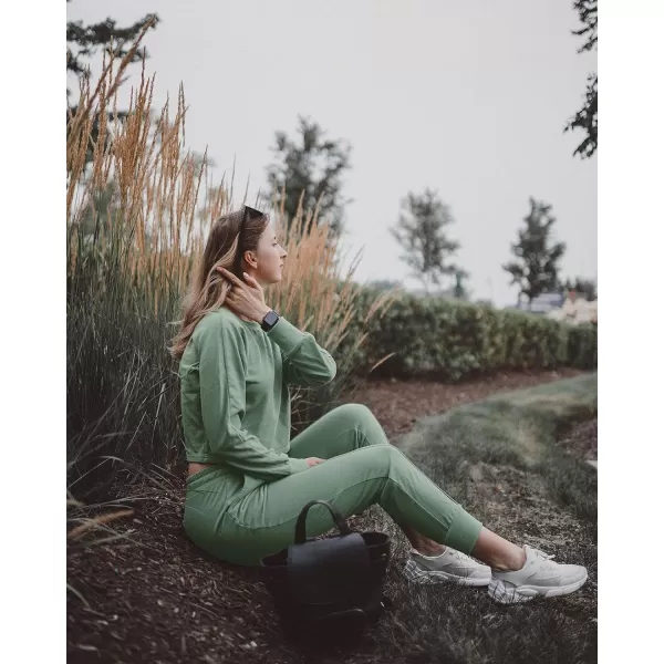 imageZESICA Womens Long Sleeve Crop Top and Pants Pajama Sets 2 Piece Jogger Long Sleepwear Loungewear Pjs SetsGreen
