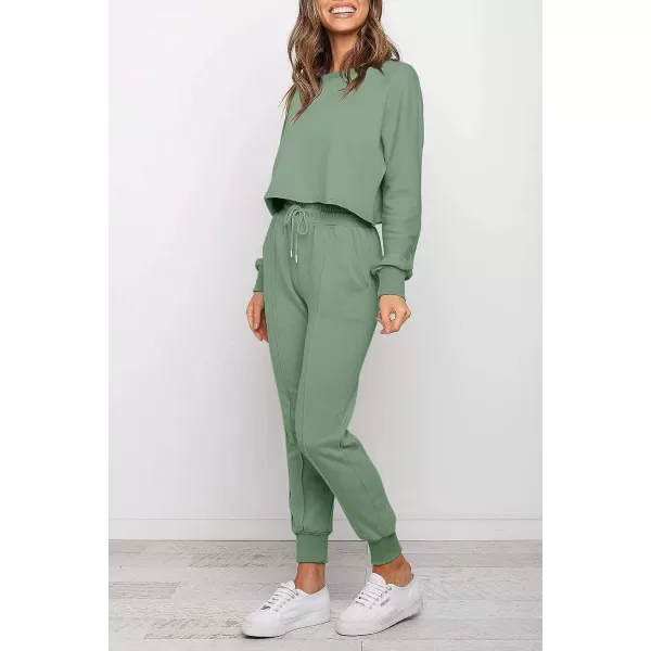 imageZESICA Womens Long Sleeve Crop Top and Pants Pajama Sets 2 Piece Jogger Long Sleepwear Loungewear Pjs SetsGreen