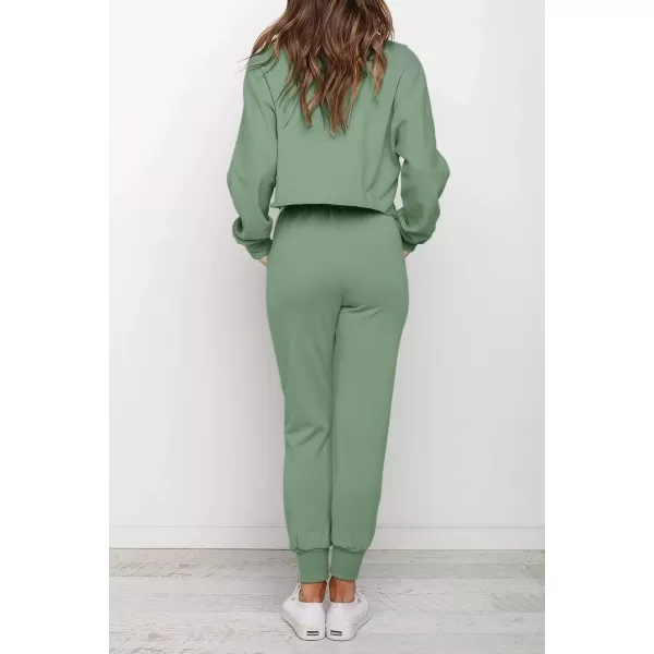 imageZESICA Womens Long Sleeve Crop Top and Pants Pajama Sets 2 Piece Jogger Long Sleepwear Loungewear Pjs SetsGreen