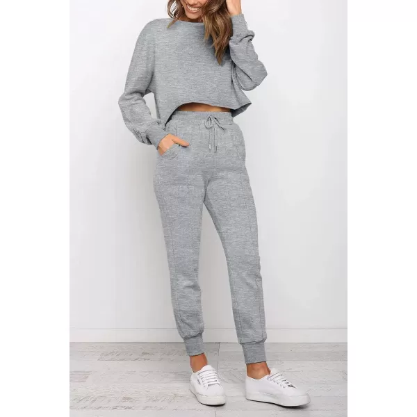 imageZESICA Womens Long Sleeve Crop Top and Pants Pajama Sets 2 Piece Jogger Long Sleepwear Loungewear Pjs SetsGrey