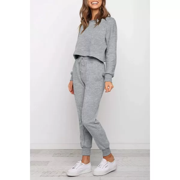imageZESICA Womens Long Sleeve Crop Top and Pants Pajama Sets 2 Piece Jogger Long Sleepwear Loungewear Pjs SetsGrey