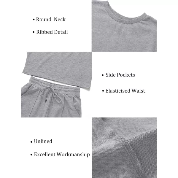 imageZESICA Womens Long Sleeve Crop Top and Pants Pajama Sets 2 Piece Jogger Long Sleepwear Loungewear Pjs SetsGrey