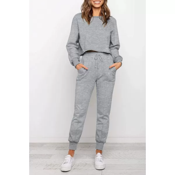 imageZESICA Womens Long Sleeve Crop Top and Pants Pajama Sets 2 Piece Jogger Long Sleepwear Loungewear Pjs SetsGrey