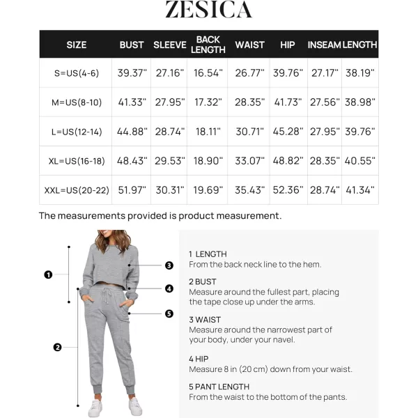 imageZESICA Womens Long Sleeve Crop Top and Pants Pajama Sets 2 Piece Jogger Long Sleepwear Loungewear Pjs SetsGrey