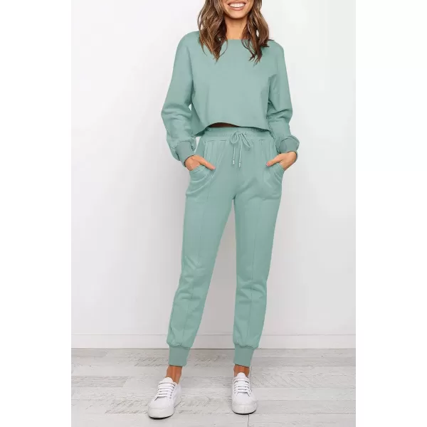 imageZESICA Womens Long Sleeve Crop Top and Pants Pajama Sets 2 Piece Jogger Long Sleepwear Loungewear Pjs SetsGreygreen