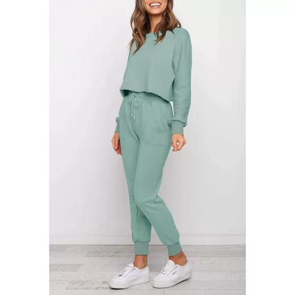 imageZESICA Womens Long Sleeve Crop Top and Pants Pajama Sets 2 Piece Jogger Long Sleepwear Loungewear Pjs SetsGreygreen