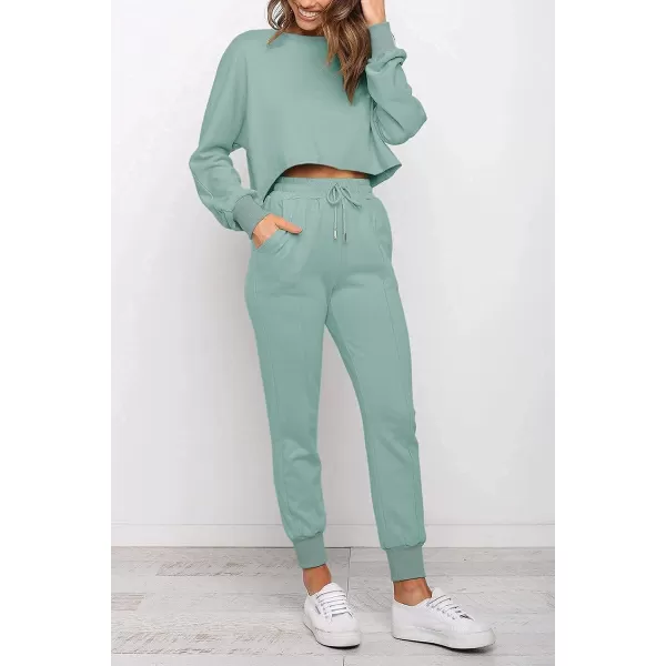 imageZESICA Womens Long Sleeve Crop Top and Pants Pajama Sets 2 Piece Jogger Long Sleepwear Loungewear Pjs SetsGreygreen