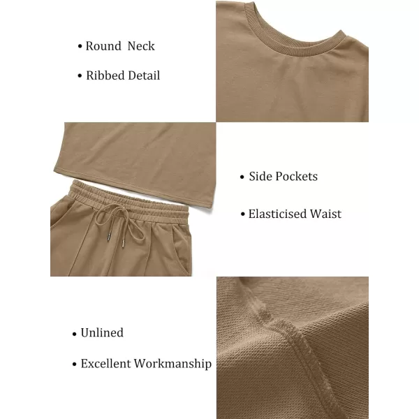 imageZESICA Womens Long Sleeve Crop Top and Pants Pajama Sets 2 Piece Jogger Long Sleepwear Loungewear Pjs SetsKhaki