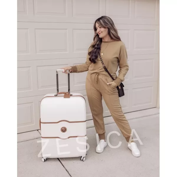 imageZESICA Womens Long Sleeve Crop Top and Pants Pajama Sets 2 Piece Jogger Long Sleepwear Loungewear Pjs SetsKhaki