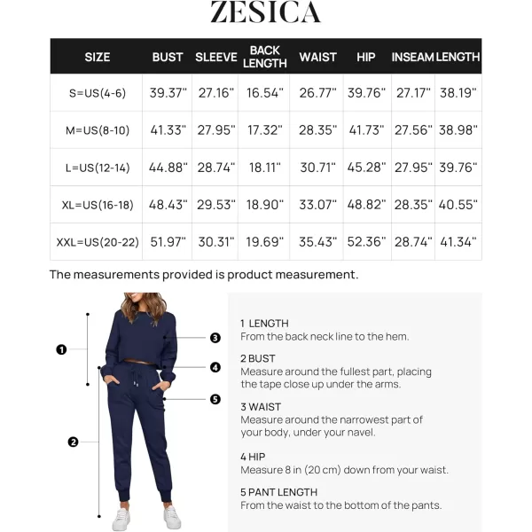 imageZESICA Womens Long Sleeve Crop Top and Pants Pajama Sets 2 Piece Jogger Long Sleepwear Loungewear Pjs SetsNavy