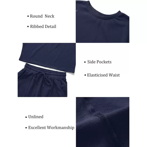 imageZESICA Womens Long Sleeve Crop Top and Pants Pajama Sets 2 Piece Jogger Long Sleepwear Loungewear Pjs SetsNavy