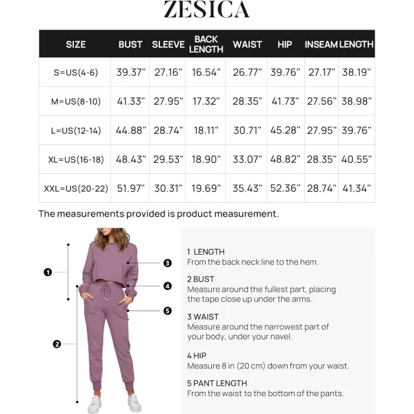 imageZESICA Womens Long Sleeve Crop Top and Pants Pajama Sets 2 Piece Jogger Long Sleepwear Loungewear Pjs SetsPurple