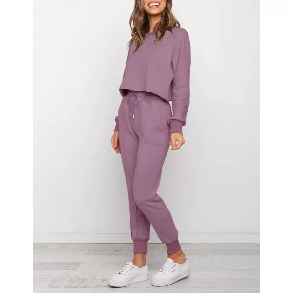 imageZESICA Womens Long Sleeve Crop Top and Pants Pajama Sets 2 Piece Jogger Long Sleepwear Loungewear Pjs SetsPurple