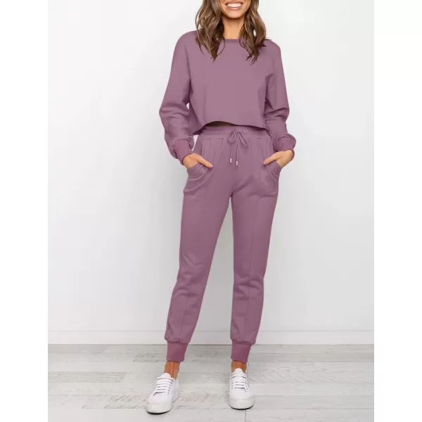 imageZESICA Womens Long Sleeve Crop Top and Pants Pajama Sets 2 Piece Jogger Long Sleepwear Loungewear Pjs SetsPurple