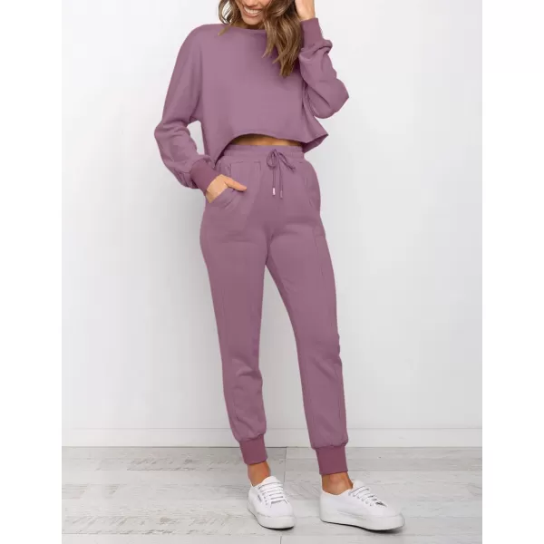 imageZESICA Womens Long Sleeve Crop Top and Pants Pajama Sets 2 Piece Jogger Long Sleepwear Loungewear Pjs SetsPurple