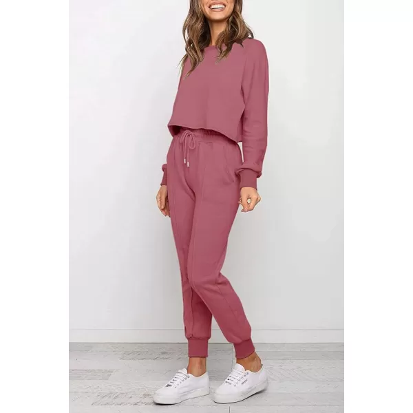 imageZESICA Womens Long Sleeve Crop Top and Pants Pajama Sets 2 Piece Jogger Long Sleepwear Loungewear Pjs SetsRosy