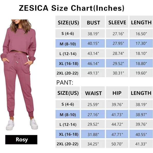 imageZESICA Womens Long Sleeve Crop Top and Pants Pajama Sets 2 Piece Jogger Long Sleepwear Loungewear Pjs SetsRosy