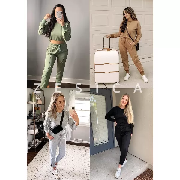 imageZESICA Womens Long Sleeve Crop Top and Pants Pajama Sets 2 Piece Jogger Long Sleepwear Loungewear Pjs SetsRosy