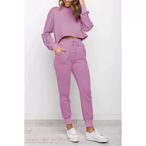 imageZESICA Womens Long Sleeve Crop Top and Pants Pajama Sets 2 Piece Jogger Long Sleepwear Loungewear Pjs SetsRosypurple