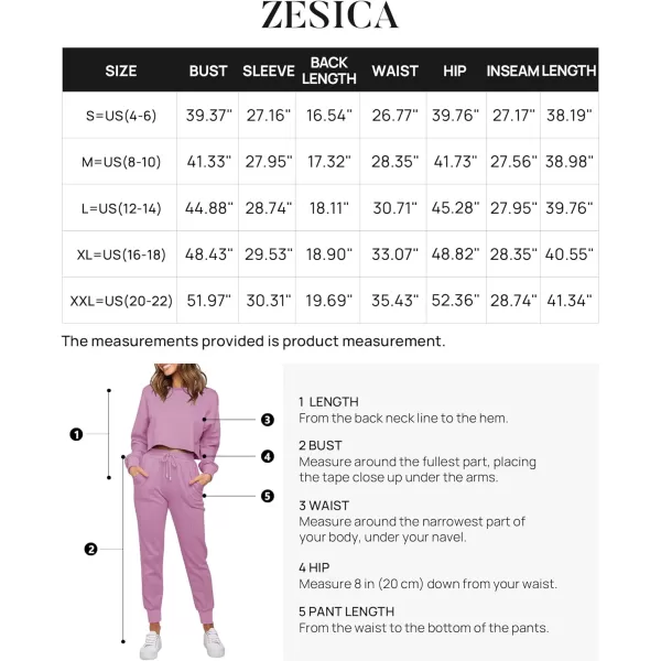 imageZESICA Womens Long Sleeve Crop Top and Pants Pajama Sets 2 Piece Jogger Long Sleepwear Loungewear Pjs SetsRosypurple