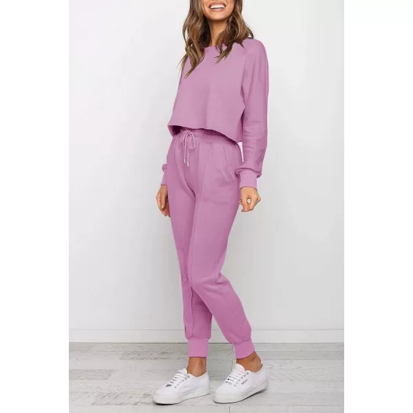 imageZESICA Womens Long Sleeve Crop Top and Pants Pajama Sets 2 Piece Jogger Long Sleepwear Loungewear Pjs SetsRosypurple