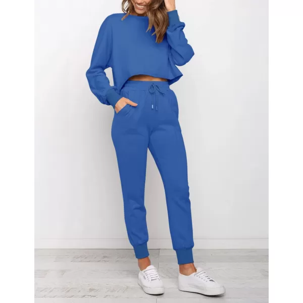 imageZESICA Womens Long Sleeve Crop Top and Pants Pajama Sets 2 Piece Jogger Long Sleepwear Loungewear Pjs SetsRoyalblue