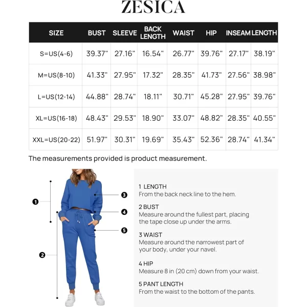 imageZESICA Womens Long Sleeve Crop Top and Pants Pajama Sets 2 Piece Jogger Long Sleepwear Loungewear Pjs SetsRoyalblue