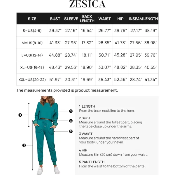 imageZESICA Womens Long Sleeve Crop Top and Pants Pajama Sets 2 Piece Jogger Long Sleepwear Loungewear Pjs SetsTeal