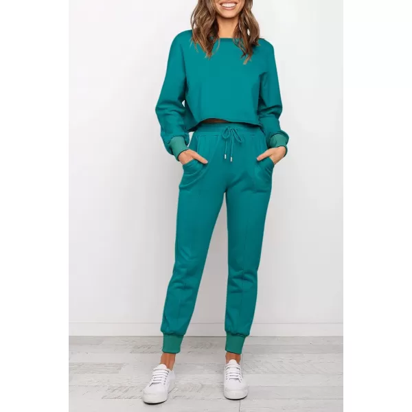 imageZESICA Womens Long Sleeve Crop Top and Pants Pajama Sets 2 Piece Jogger Long Sleepwear Loungewear Pjs SetsTeal