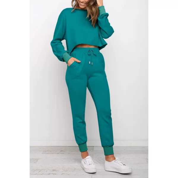 imageZESICA Womens Long Sleeve Crop Top and Pants Pajama Sets 2 Piece Jogger Long Sleepwear Loungewear Pjs SetsTeal