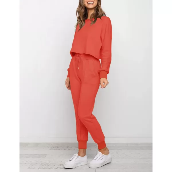 imageZESICA Womens Long Sleeve Crop Top and Pants Pajama Sets 2 Piece Jogger Long Sleepwear Loungewear Pjs SetsWatermelon