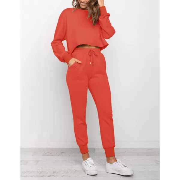 imageZESICA Womens Long Sleeve Crop Top and Pants Pajama Sets 2 Piece Jogger Long Sleepwear Loungewear Pjs SetsWatermelon