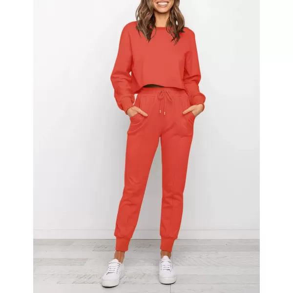 imageZESICA Womens Long Sleeve Crop Top and Pants Pajama Sets 2 Piece Jogger Long Sleepwear Loungewear Pjs SetsWatermelon