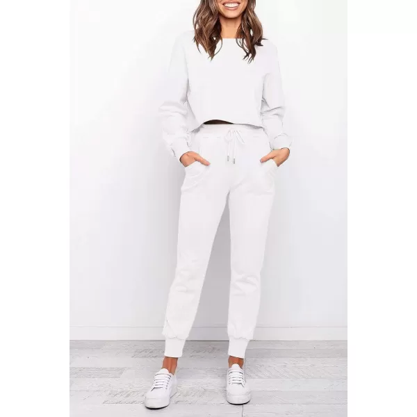 imageZESICA Womens Long Sleeve Crop Top and Pants Pajama Sets 2 Piece Jogger Long Sleepwear Loungewear Pjs SetsWhite