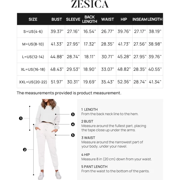 imageZESICA Womens Long Sleeve Crop Top and Pants Pajama Sets 2 Piece Jogger Long Sleepwear Loungewear Pjs SetsWhite