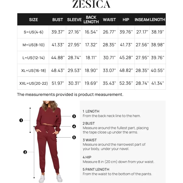 imageZESICA Womens Long Sleeve Crop Top and Pants Pajama Sets 2 Piece Jogger Long Sleepwear Loungewear Pjs SetsWine