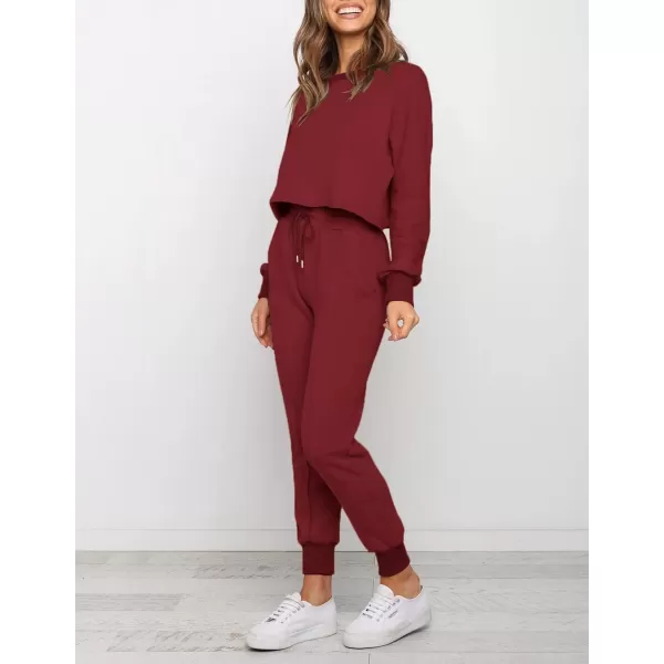 imageZESICA Womens Long Sleeve Crop Top and Pants Pajama Sets 2 Piece Jogger Long Sleepwear Loungewear Pjs SetsWine