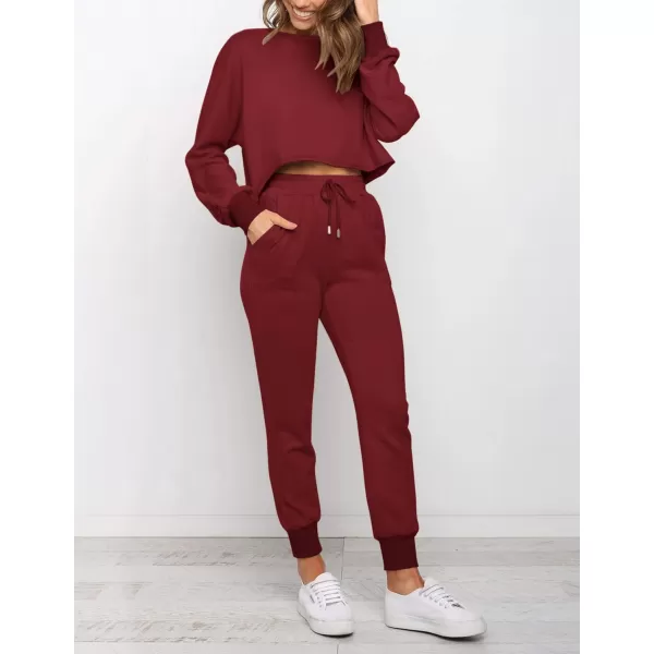 imageZESICA Womens Long Sleeve Crop Top and Pants Pajama Sets 2 Piece Jogger Long Sleepwear Loungewear Pjs SetsWine