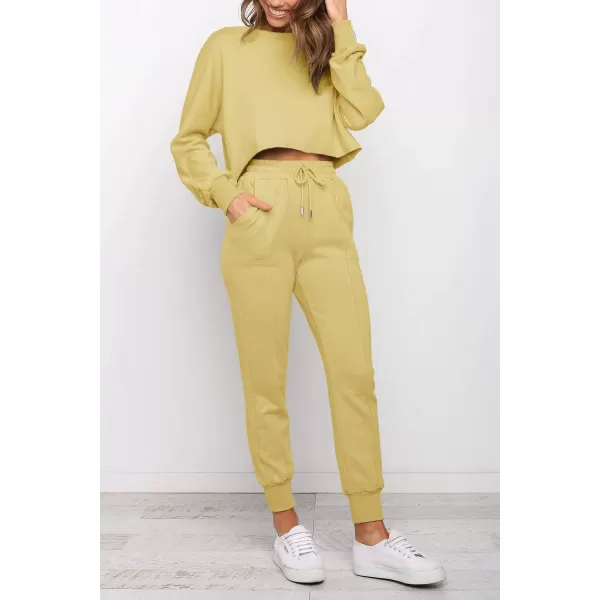 imageZESICA Womens Long Sleeve Crop Top and Pants Pajama Sets 2 Piece Jogger Long Sleepwear Loungewear Pjs SetsYellow