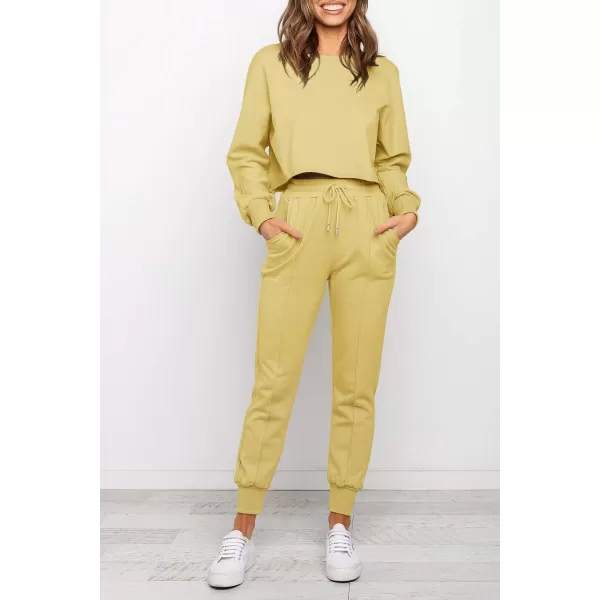 imageZESICA Womens Long Sleeve Crop Top and Pants Pajama Sets 2 Piece Jogger Long Sleepwear Loungewear Pjs SetsYellow