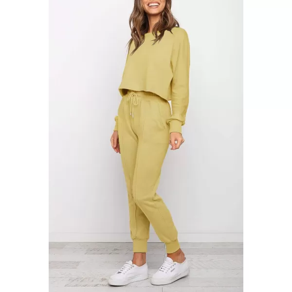 imageZESICA Womens Long Sleeve Crop Top and Pants Pajama Sets 2 Piece Jogger Long Sleepwear Loungewear Pjs SetsYellow