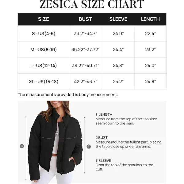 imageZESICA Womens Long Sleeve Cropped Puffer Jacket Winter Zipper Quilted Baggy Warm Short Down Coat Outwear with PocketsBlack