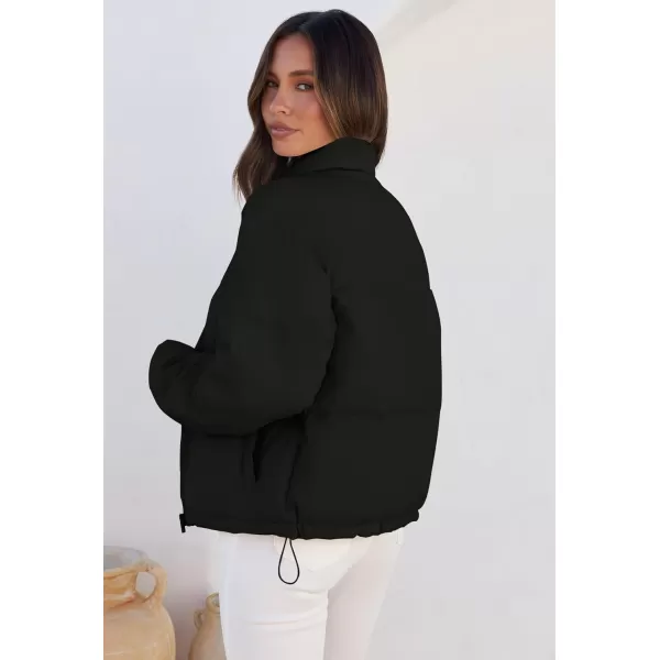 imageZESICA Womens Long Sleeve Cropped Puffer Jacket Winter Zipper Quilted Baggy Warm Short Down Coat Outwear with PocketsBlack