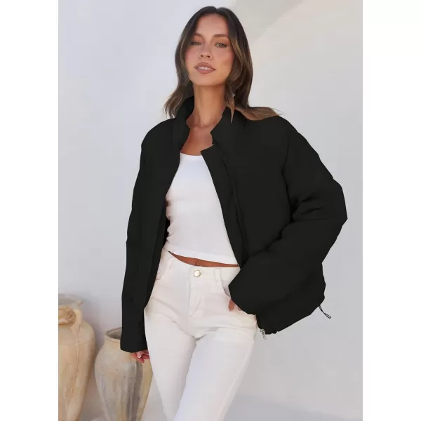 imageZESICA Womens Long Sleeve Cropped Puffer Jacket Winter Zipper Quilted Baggy Warm Short Down Coat Outwear with PocketsBlack