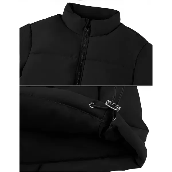 imageZESICA Womens Long Sleeve Cropped Puffer Jacket Winter Zipper Quilted Baggy Warm Short Down Coat Outwear with PocketsBlack