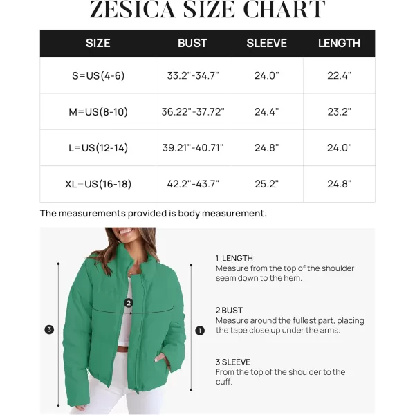 imageZESICA Womens Long Sleeve Cropped Puffer Jacket Winter Zipper Quilted Baggy Warm Short Down Coat Outwear with PocketsGreen