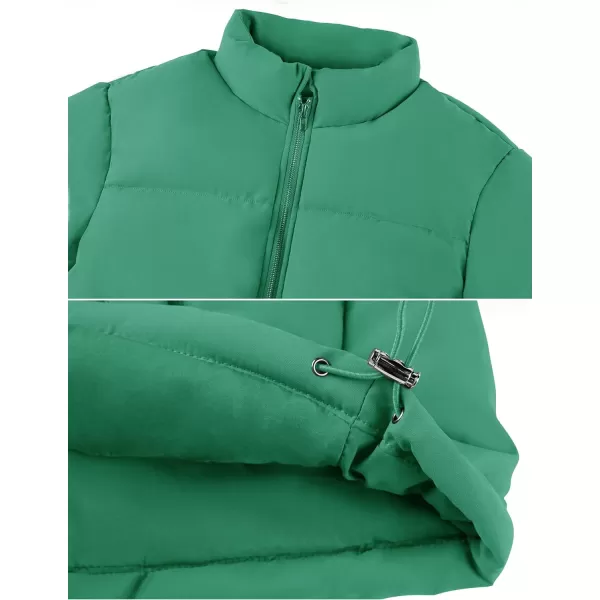 imageZESICA Womens Long Sleeve Cropped Puffer Jacket Winter Zipper Quilted Baggy Warm Short Down Coat Outwear with PocketsGreen